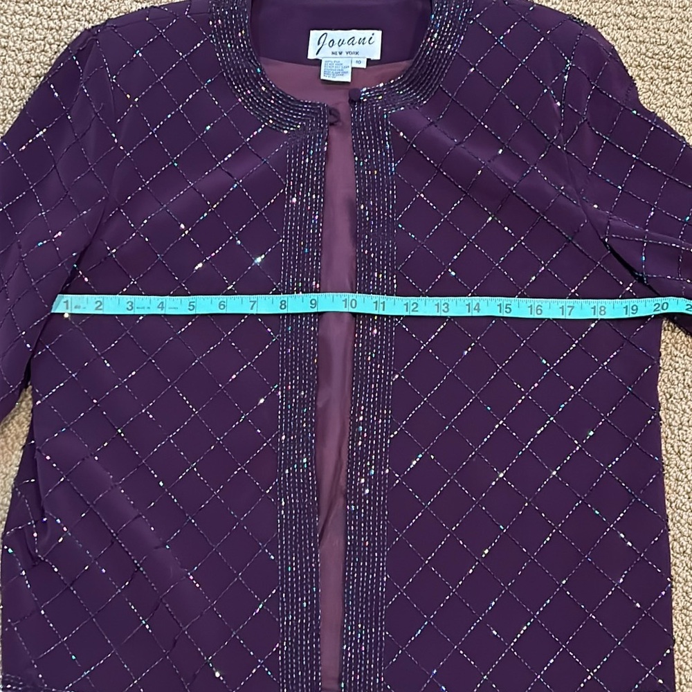 Jovani Vintage Purple Silk Beaded 3 piece Wedding Mother Dress Suit size 10 - Picture 15 of 17